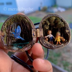 The blue bird play 1976 – Miniature scene inside a locket made by natural nutshell